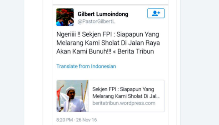 FPI Pertimbangkan Polisikan Pastor Gilbert Lumoindong Lantaran Cuitannya di Twitter