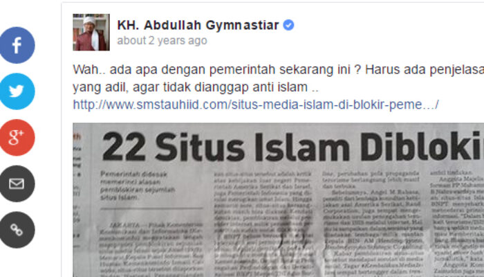 Lagi, Kominfo Blokir Website Berkonten Islam, Salah Satunya Milik Aa Gym