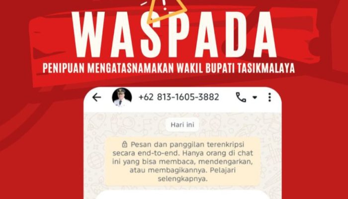Nama Wabup Tasikmalaya Dicatut Penipu di WhatsApp, Warga Diminta Waspada